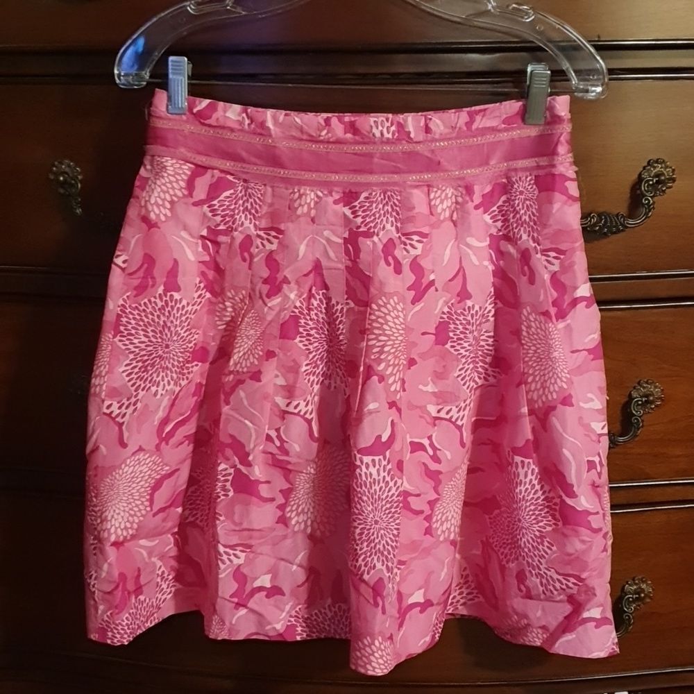 Lilly Pulitzer Pink Floral Camo Pleated Skirt sz 2
